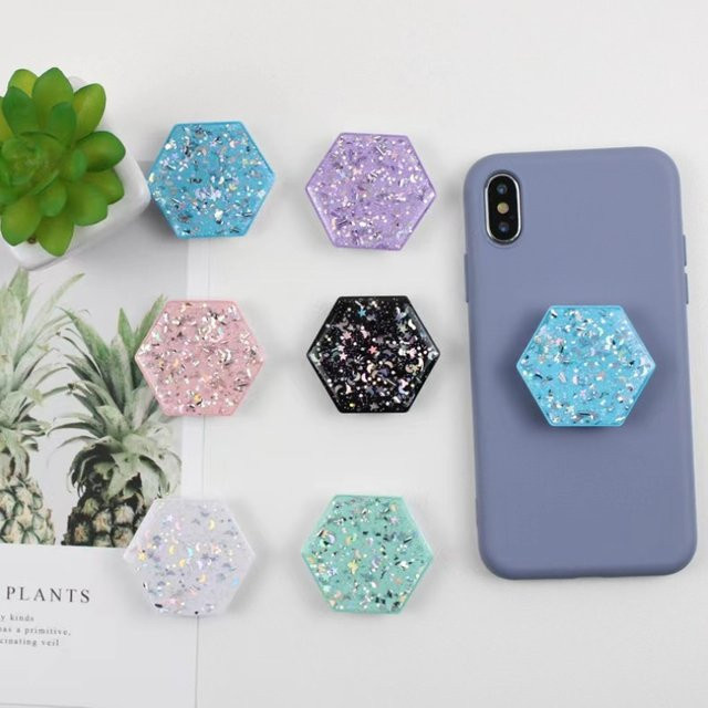 JXSFLYE Universal Finger Ring Halter in Lila, Hexagon Grip Verlängerung und Handy Ständer für dein iPhone X - Bild 1
