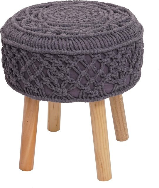 Sitzhocker MCW-J43 in Dunkelgrau aus Makramee-Strick, Durchmesser: 45 cm, Höhe: 41 cm - Bild 1