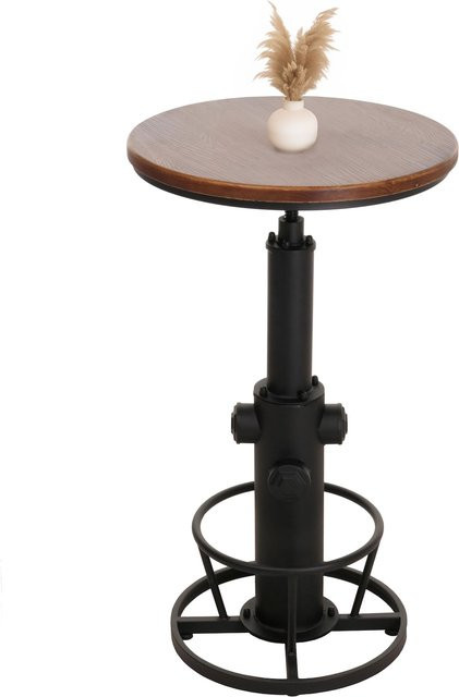 MCW Bartisch MCW-N20 aus Massiv-Holz im Industrial-Design, höhenverstellbar und drehbar, braun, Durchmesser: 61 cm - Bild 1