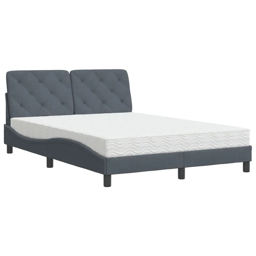 vidaXL Bett mit Matratze aus Samt und Schaumstoff in Dunkelgrau, B/T: 140 x 190 cm - Bild 2