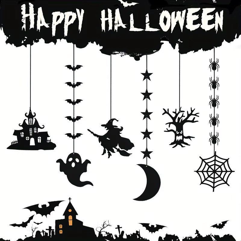 CYZIWEIN Halloween Dekoration Girlande mit Spinnen, Geistern und Fledermäusen in Schwarz - Bild 4
