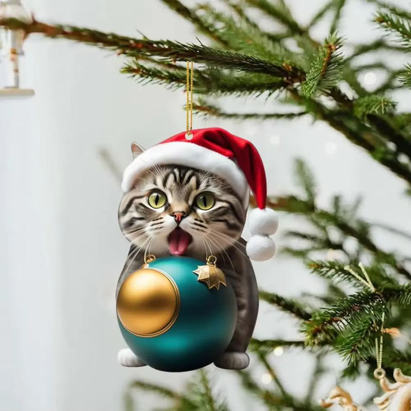 Niedlicher Weihnachts-Katzenanhänger aus Kunstharz als mehrfarbige Tier-Dekoration für den Weihnachtsbaum oder das Auto - Bild 2