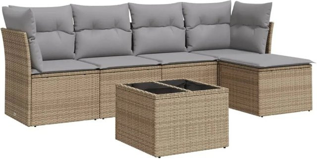vidaXL 6-teilige Garten-Sofagarnitur in L-Form aus Poly-Rattan in Beige-Grau mit UV-beständigen Kissen - Bild 1
