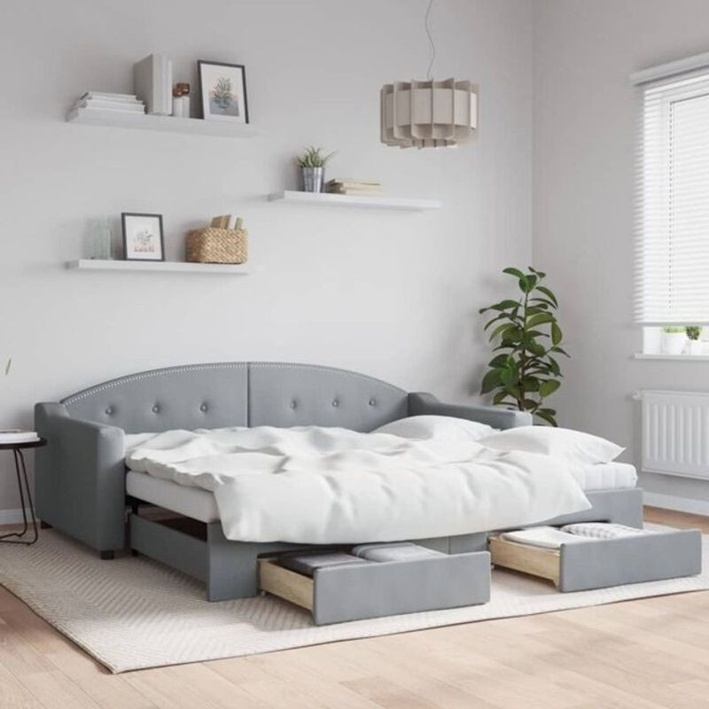 Ausziehbares Funktionsbett Vidaxl mit Schubladen in Grau aus Stoff und Metall, B/T: 190 x 90 cm - Bild 1