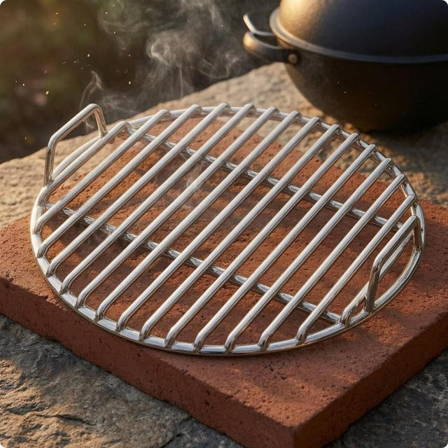 Deck Now Grillrost aus Edelstahl mit geraden Stäben und Griff, Silber, Durchmesser: 33 cm - Bild 1