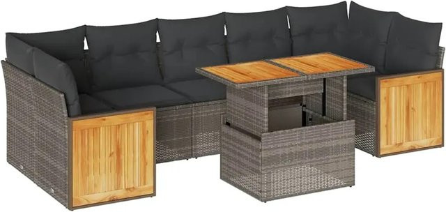vidaXL 8-teilige Garten-Sofagarnitur aus Poly-Rattan und Akazienholz in Grau - Bild 1