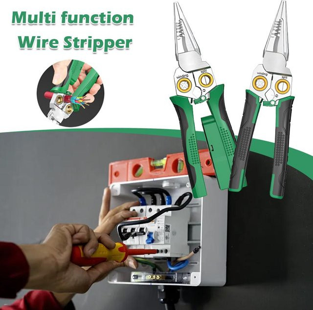 KITPIPI Multifunktions-Abisolierzange aus Edelstahl als 5in1 Elektriker-Werkzeug mit Crimpzange und Drahtschneider - Bild 1