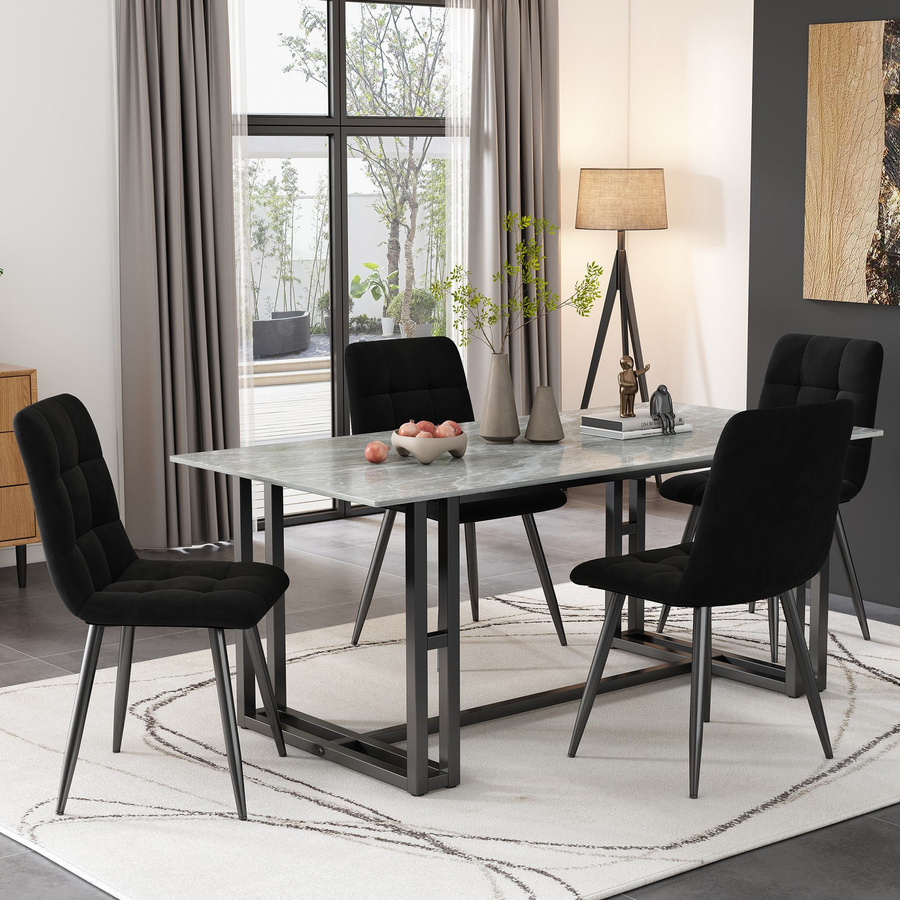 Set aus 4 gepolsterten Küchenstühlen von FC in Schwarz mit Velvet-Bezug und robusten Metallbeinen, Ergonomisches Design, B/T/H: 44 x 46 x 86 cm - Bild 2