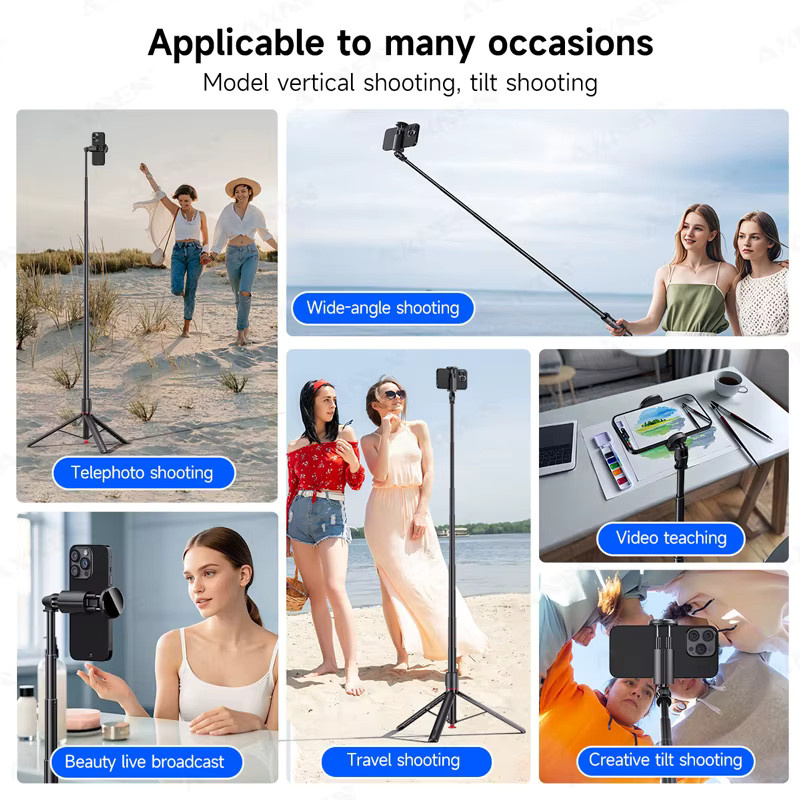 Axnen Bluetooth Selfie-Stick Stativ mit Gimbal und Fernbedienung, faltbarer automatischer Halter für iPhone und Android Smartphones in Schwarz - Bild 5