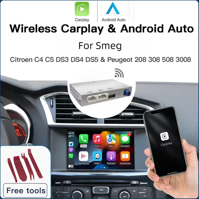 AUTOABC Drahtloser CarPlay und Android Auto Adapter für Peugeot und Citroen SMEG Systeme mit Rückfahrkamera-Unterstützung - Bild 1