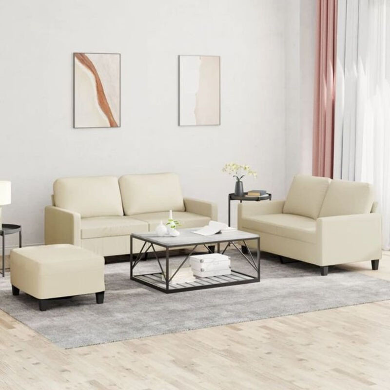Vidaxl 3-tlg. Sofagarnitur in Beige aus Kunstleder mit Kissen im modernen Design - Bild 1