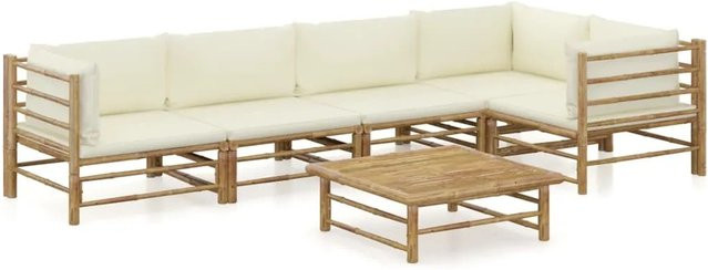 vidaXL 6-teiliges Garten-Lounge-Set aus Bambus mit cremeweißen Kissen - Bild 1