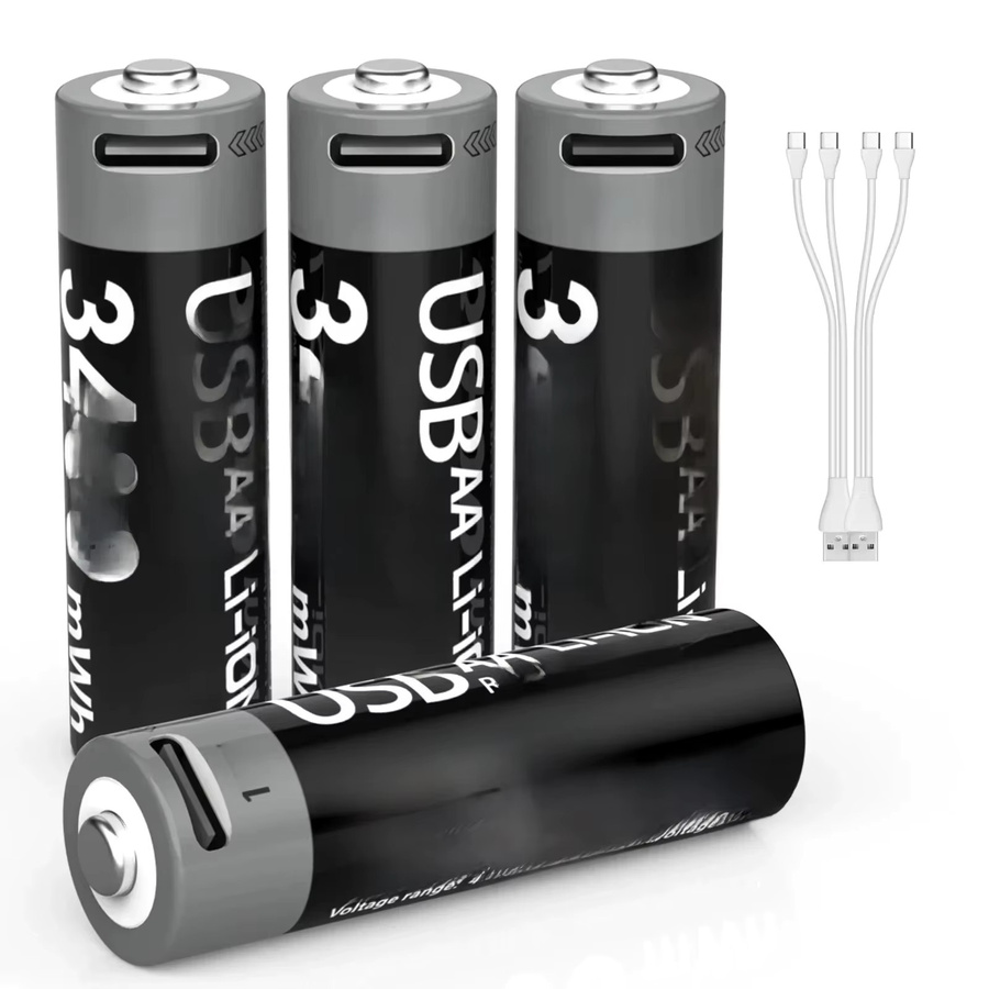 WHITECRANE Wiederaufladbare AA-Lithium-Batterie mit USB Typ C, 1,5 V, 3400 mAh, Schwarz - Bild 6