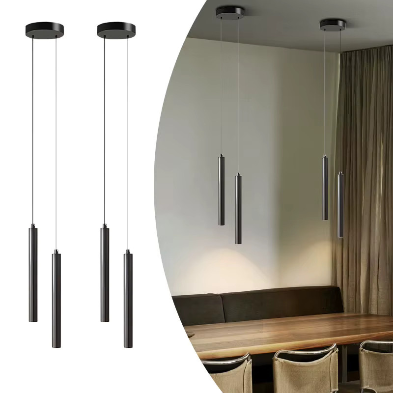 Vikotou LED-Pendelleuchte aus Metall in Schwarz, verstellbare Zylinder-Hängeleuchte für Schlafzimmer, Esszimmer oder als TV-Hintergrundbeleuchtung - Bild 4