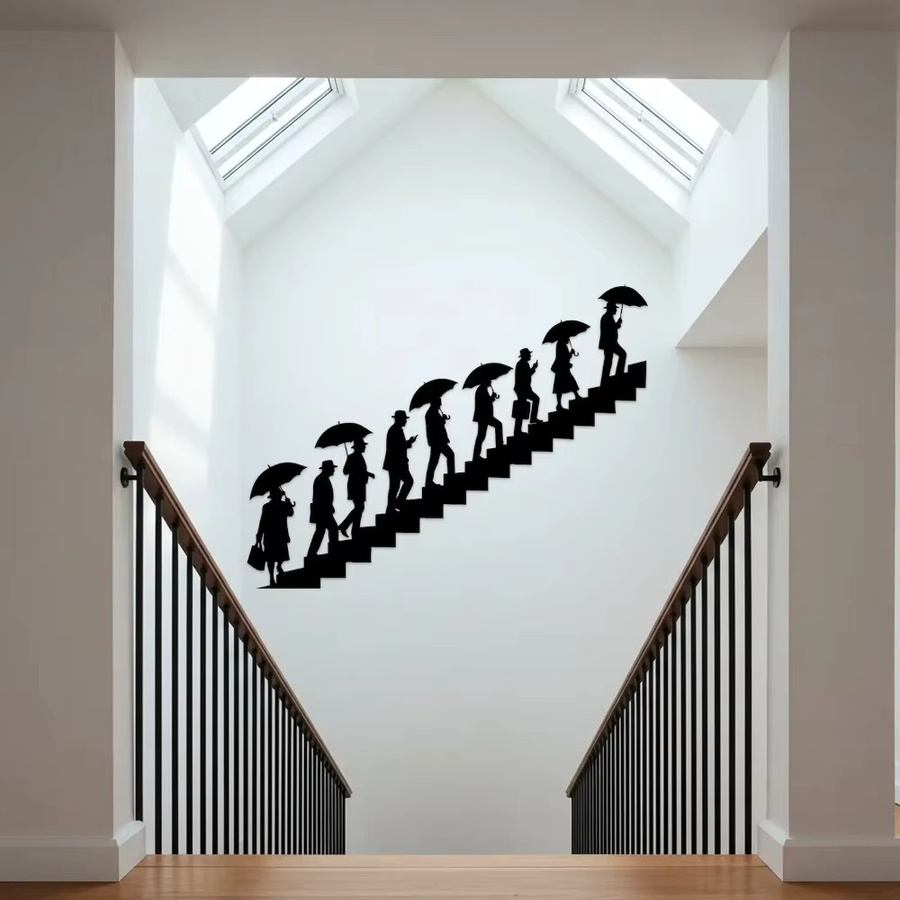 CIFBUY Wanddekoration aus Metall mit Regenschirm-Silhouetten in Schwarz, moderne abstrakte Kunst für Flur und Treppenhaus - Bild 2