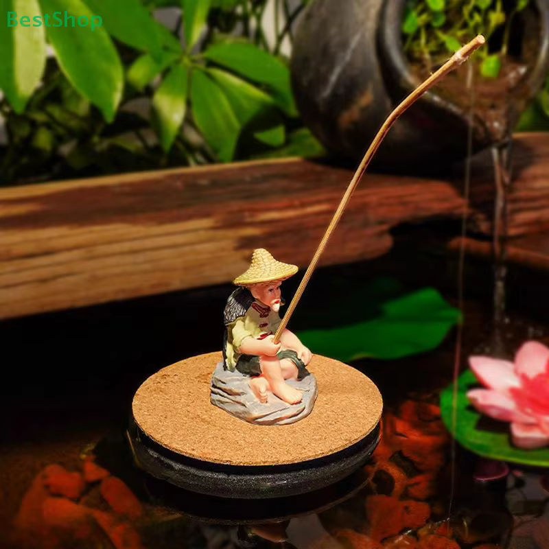 Aquarium-Dekor Mini-Fischer als Kunstharzfigur, sitzender alter Mann als mehrfarbiges Ornament für Garten und Aquarium - Bild 2