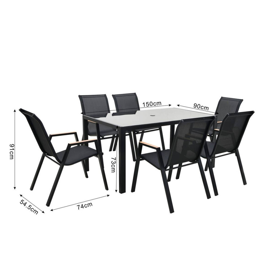 POCOline Gartensitzgruppe aus Stahl mit Glastisch und Textilene-Gewebe in Schwarz - Bild 2