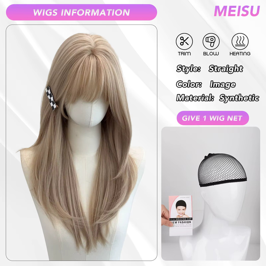 MEISU Synthetik-Perücke mit geradem Pony, 24 Zoll, Damen - Bild 2