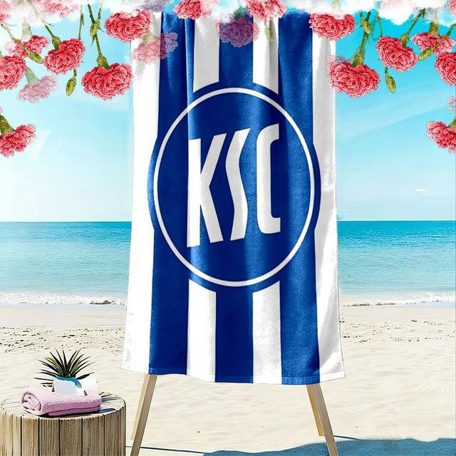 KSC Print Strandtuch blau gestreift, weiches und schnelltrocknendes Handtuch für Strand und Camping, B: 70 cm, L: 140 cm - Bild 1