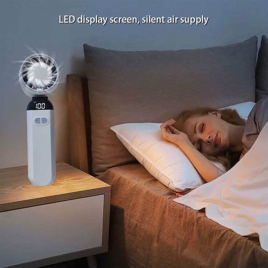 JIHUAN Mini USB-Klappventilator mit Digitalanzeige, wiederaufladbar, Blau - Bild 3