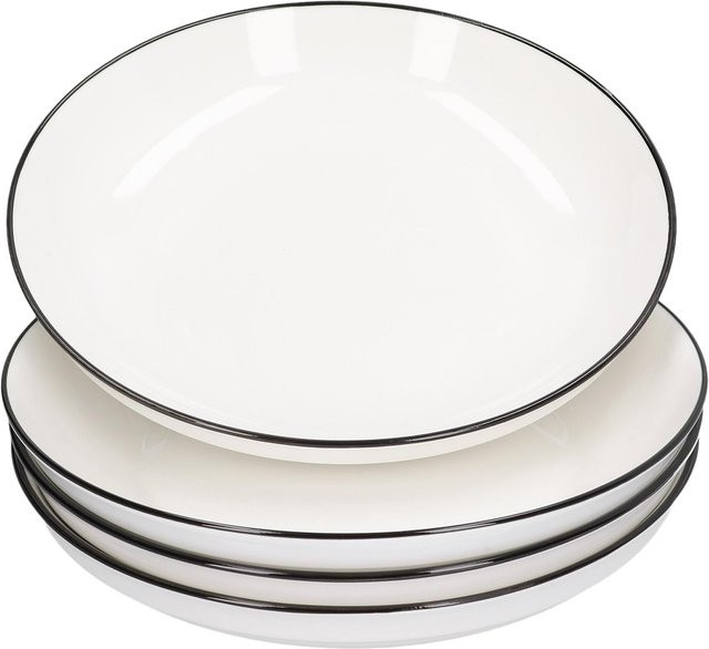 Aimo Keramik Speiseteller Set mit schwarzer Linie, 4er Set, Weiß, Durchmesser: 20,32 cm - Bild 1