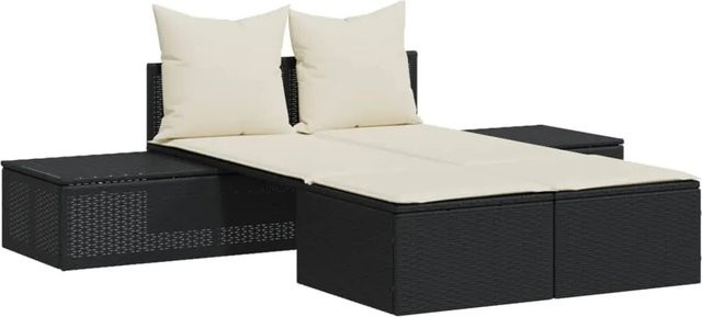 vidaXL Doppel-Sonnenliege aus Poly-Rattan und Metall in Schwarz mit Kissen, B/T/H: 104 x 162 x 30 cm - Bild 1