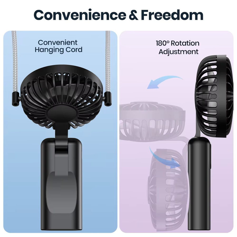 TOPK Mini-Ventilator mit 5000 mAh Akku, tragbarer elektrischer USB-Schreibtischventilator und wiederaufladbarer Handventilator in Schwarz - Bild 4