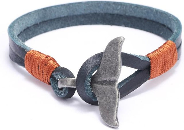 Lederarmband, blau, Zinklegierung, Unisex, Vintage - Bild 1