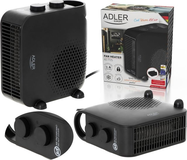 Elektrischer Fan Heater von Adler mit 2000 W, Thermostat und Lüfterfunktion in Schwarz - Bild 1