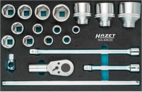 Hazet Steckschlüssel-Satz 163-406/20 mit 20 Werkzeugen, Vierkant hohl 20 mm (3/4 Zoll), Außen-Sechskant Profil, Farbe Silber - Bild 1