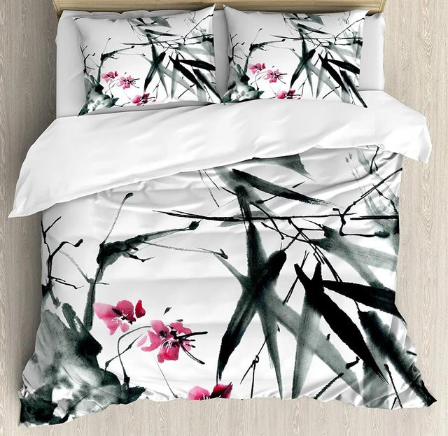 Bettwäscheset Sakura-Baum mit Kirschblüten-Design von Wucifang Bags, bestehend aus Bettbezug und Kissenbezug, Farbe Weiß, B/H: 140 x 210 cm - Bild 1
