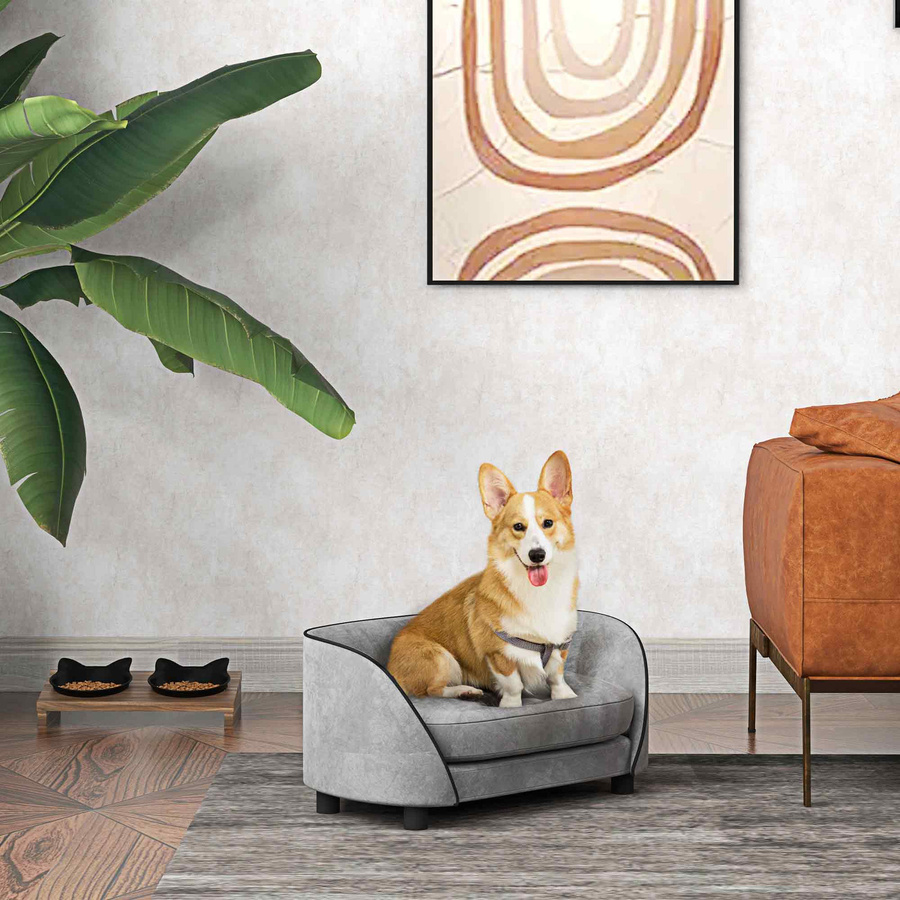 Aosom PawHut Hundesofa und Katzensofa mit weichem Samtbezug in Grau für kleine bis mittelgroße Hunde und Katzen mit abnehmbarem und waschbarem Bezug - Bild 2