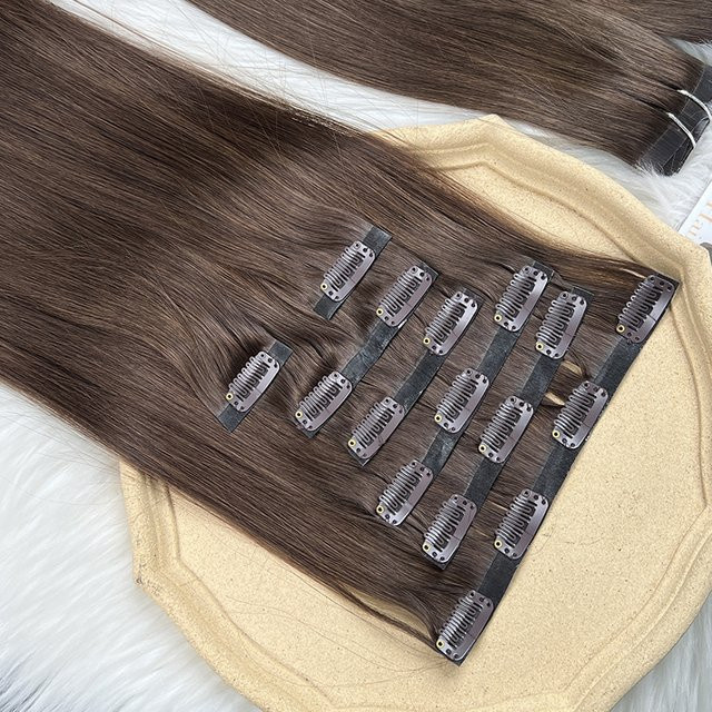 DEENTOSHAIR Clip-In-Haarverlängerungen aus Echthaar, 2-farbig, 7-teiliges Set - Bild 1