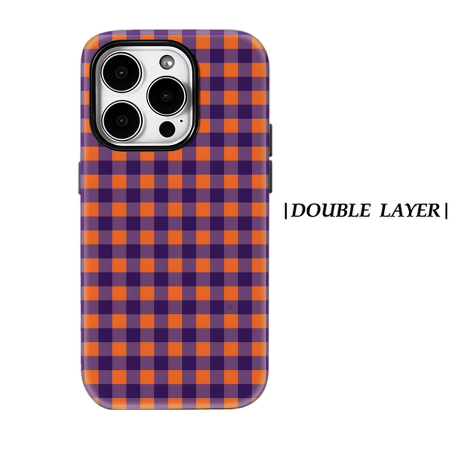 Potdemiel Robuste Handyhülle mit Karomuster in Orange und Lila für iPhone 17 16 15 14 13 Pro Max Plus mit Magnetfunktion - Bild 7