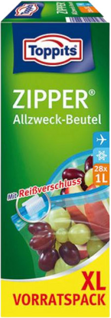 TOPPITS Zipper Allzweckbeutel XL, transparente Frischhalte- und Aufbewahrungsbeutel, 28 Stück, 1 Liter - Bild 1