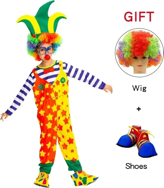 Kinder-Clown-Kostüme mit Schuhen und Perücke, Mädchen, Bunt / Mehrfarbig - Bild 1