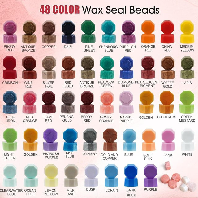 48 Farben Siegelwachsperlen Set in Multicolor für Stempelsiegel und Hochzeitseinladungen - Bild 1
