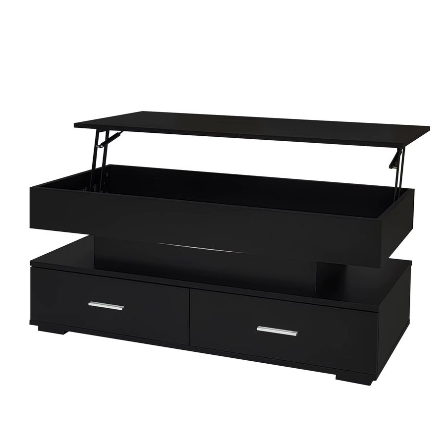 KOMHTOM Hydraulischer Couchtisch in Schwarz mit LED-Beleuchtung, Bluetooth-App-Steuerung, 2 Schubladen und offenem Stauraum - Bild 2
