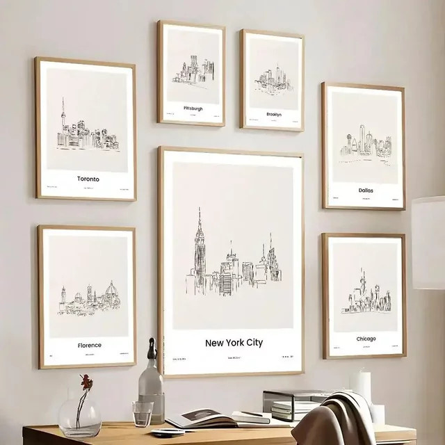 Potdemiel Minimalistische City Skyline Wandkunst New York Toronto HD Leinwanddruck Poster in Weiß - Bild 1