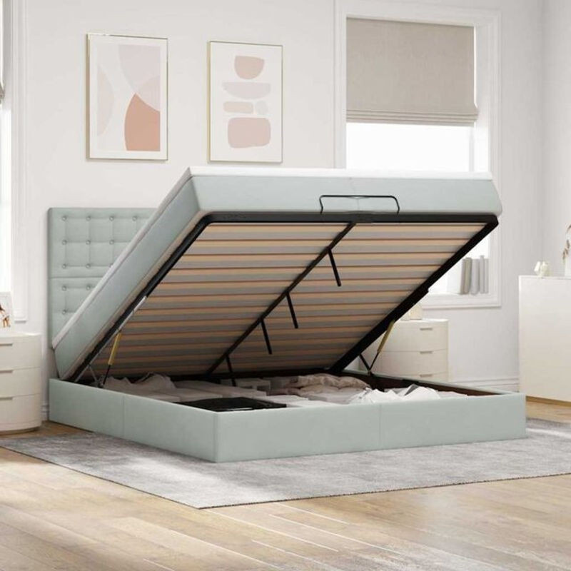 Vidaxl Ottoman Polsterbett mit Matratzen und LED in Grau aus Samt B/T/H: 200 x 200 x 128 cm - Bild 1