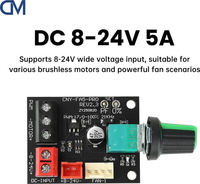 diymore PWM DC Motor Drehzahlregler Spannungsregler 8-24V 5A mit LED Dimmer - Bild 1