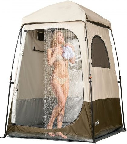 VEVOR Camping Duschzelt als Umkleidezelt aus 210D Oxford Stoff mit Silberbeschichtung und UPF 50, Beige/Khaki - Bild 1