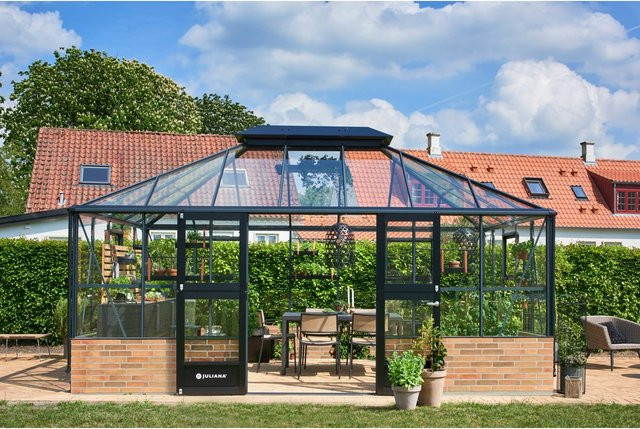 Juliana Gewächshaus Grand Oase Mauer 18 Lean-to mit Walmdach und Sicherheitsglas in Anthrazit - Bild 1
