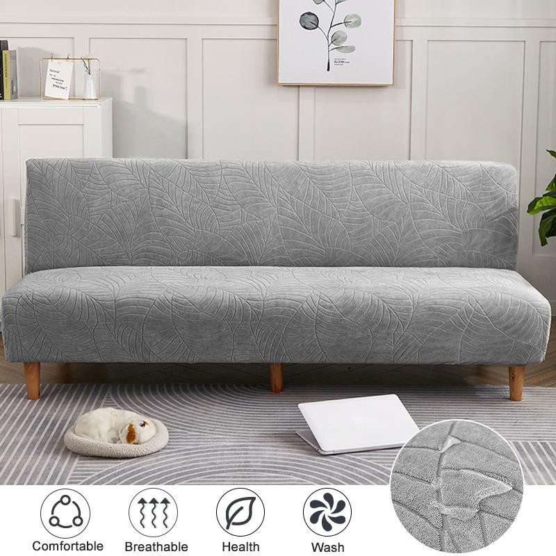 YZFZP Wasserdichter Stretch-Sofa-Bettbezug aus Jacquard in Silber, einfarbig und rutschfest, ohne Armlehnen, Länge: 120-150 cm - Bild 2