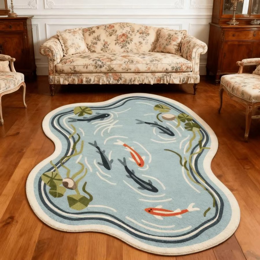 VIKAMA Koi-Teich-Teppich im nordischen Naturstil, blau, maschinenwaschbar - Bild 2