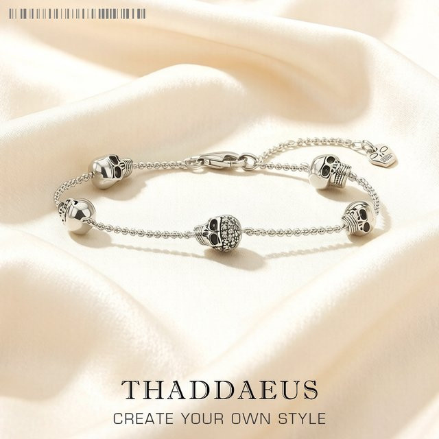 Thaddaeus Armband, 925 Silber, Totenköpfe, Damen - Bild 1