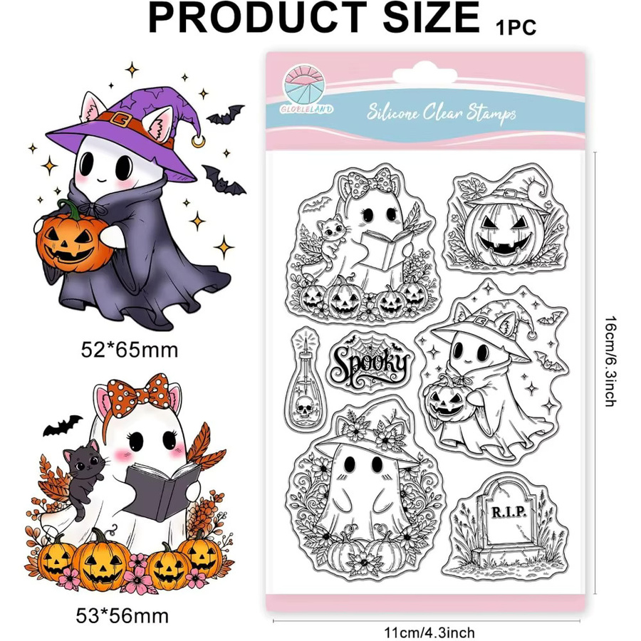 Transparenter Halloween Stempel mit Geisterkatzen und Kürbissen für die Kartenherstellung - Bild 6