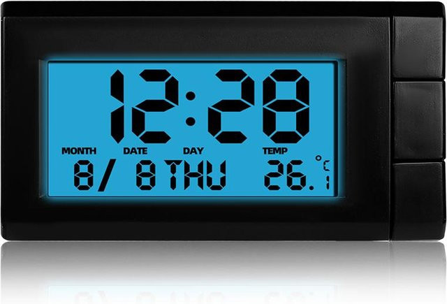 Meiteai-Car&Motor Digitale Auto-Uhr mit LCD-Temperaturanzeige und Hintergrundbeleuchtung in Blau - Bild 1