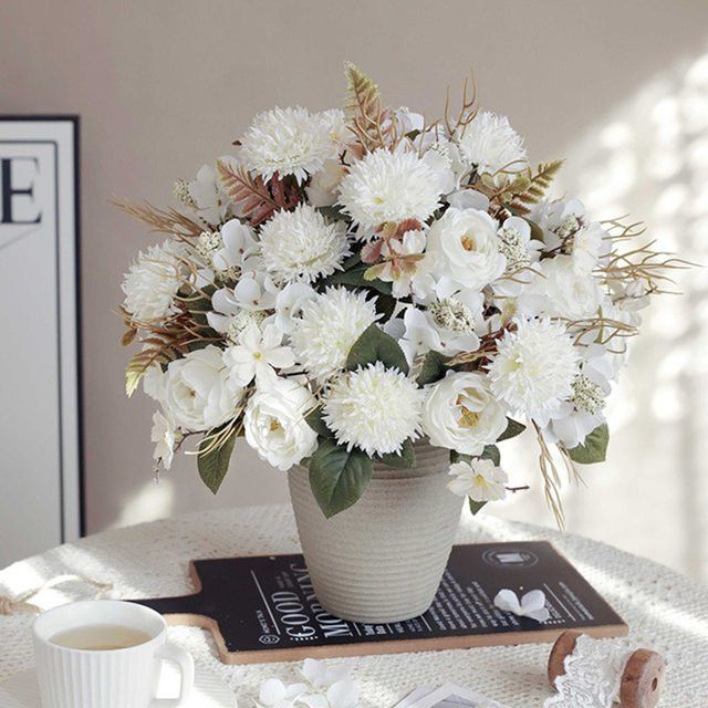 Künstliche Rosen und Pfingstrosen aus Seide in Gelb von smr für Hochzeit und Dekoration - Bild 1