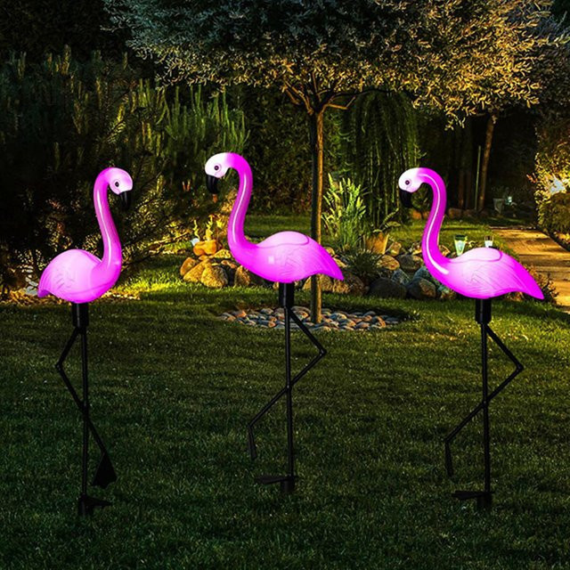 PAMNNY 3-in-1 Solar-Gartenleuchte Flamingo Pink mit Dämmerungssensor als wasserdichte Solar-Wegbeleuchtung für den Außenbereich - Bild 1